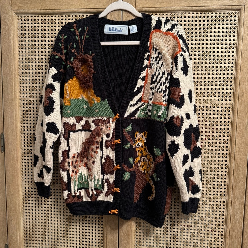 Vintage BELLE POINTE  LION King Animals Jungle Zoo  Sweater Cardigan  Size L - Picture 14 of 14
